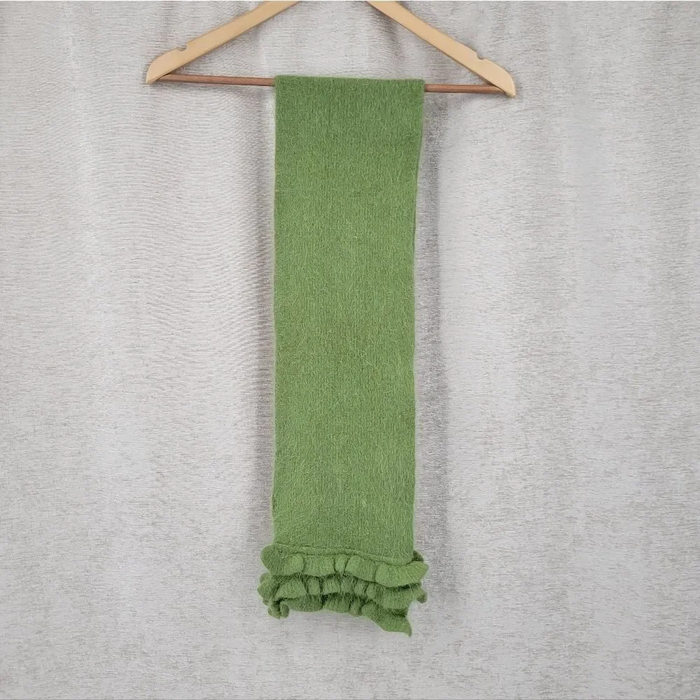 Angora Rabbit Fur Scarf in Spring Green with Ruffled Ends